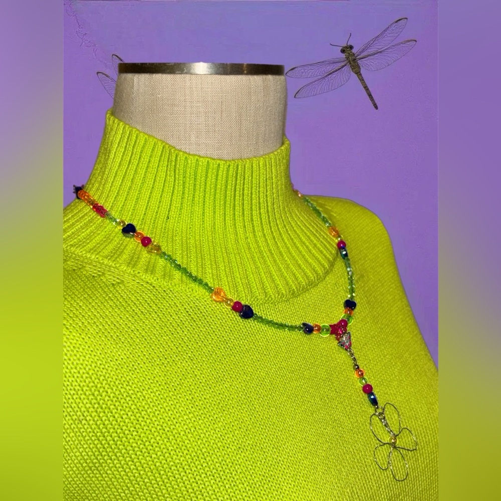 Handmade Vibrant Green,Yellow,Pink,Blue,Orange Raver/Necklace Festival or Fun